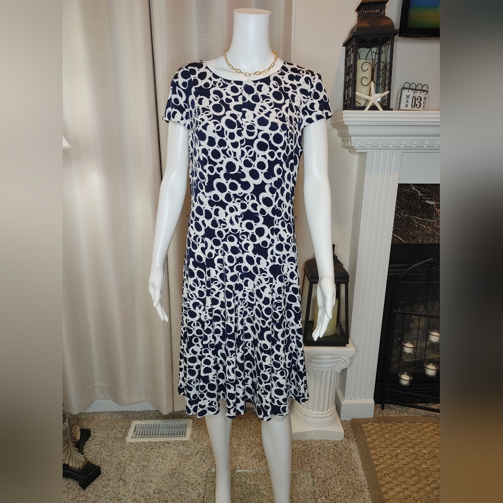 Laura Jeffries Fit & Flare Dress, Navy And White 10